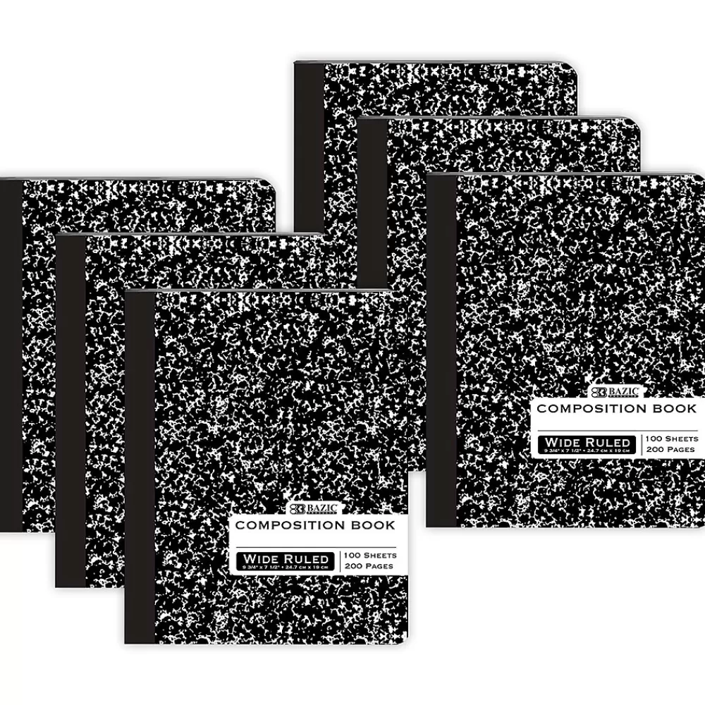 Bazic Composition Notebooks<1-Subject Composition Notebooks, Wide Ruled, 100 Sheets, Multicolor, 6/Bundle (BAZ508-6)