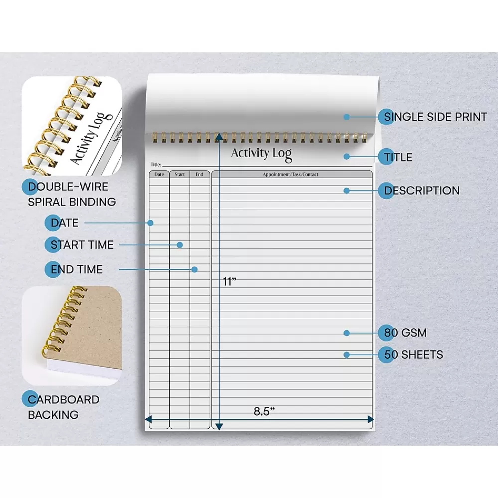 Better Office Notepads<Activity Log Notepad, 8.5" x 11", Project-Ruled, White/Black, 50 Sheets/Pad (25826)