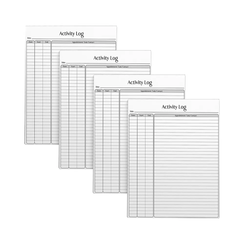 Better Office Notepads<Activity Log Notepad, 8.5" x 11", Ruled, White, 50 Sheets/Pad, 4 Pads/Pack (25837-4PK)