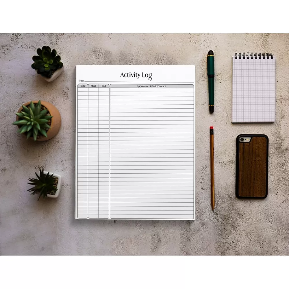 Better Office Notepads<Activity Log Notepad, 8.5" x 11", Ruled, White, 50 Sheets/Pad, 4 Pads/Pack (25837-4PK)