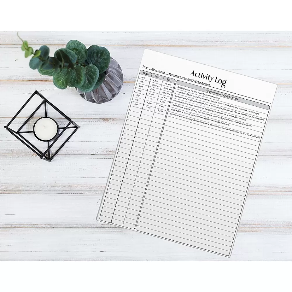 Better Office Notepads<Activity Log Notepad, 8.5" x 11", Ruled, White, 50 Sheets/Pad, 4 Pads/Pack (25837-4PK)