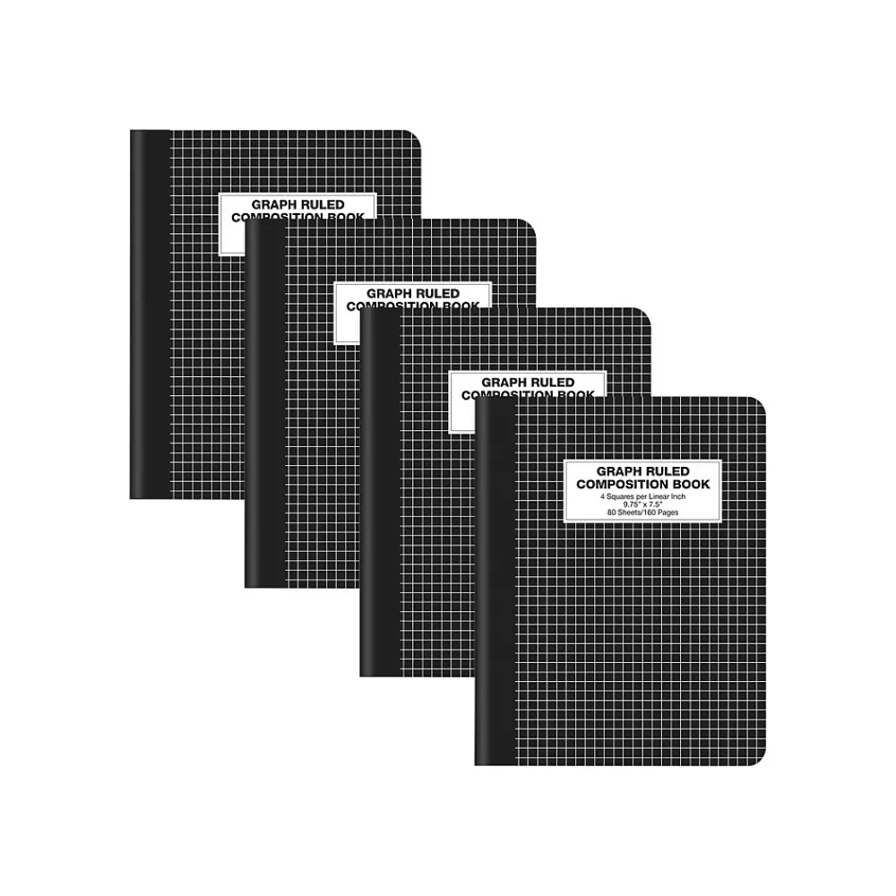 Better Office Composition Notebooks<Composition Notebooks, 7.5" x 9.75", Graph Ruled, 80 Sheets, Black, 4/Pack (25604-4PK)