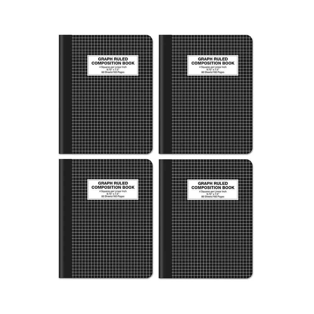 Better Office Composition Notebooks<Composition Notebooks, 7.5" x 9.75", Graph Ruled, 80 Sheets, Black, 4/Pack (25604-4PK)