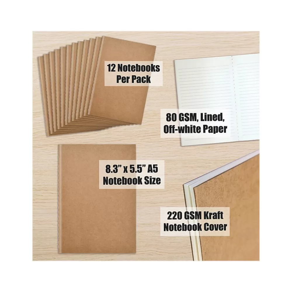 Better Office Composition Notebooks<Composition Notebooks, 5.5" x 8.3", Narrow Ruled, 30 Sheets, Kraft, 12/Pack (25020-12PK)