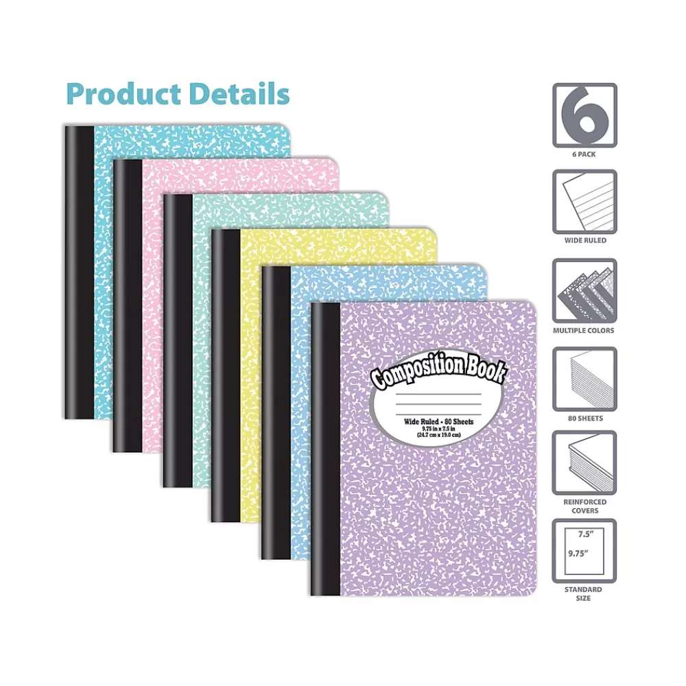 Better Office Composition Notebooks<Composition Notebooks, 7.5" x 9.75", Wide Ruled, 80 Sheets, 6/Pack (25266-6PK)