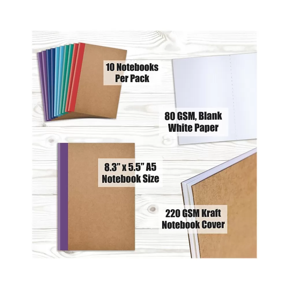 Better Office Notebooks<Customizable Notebook, 5.5" x 8.3", 30 Sheets, Kraft, 10/Pack (25030-10PK)