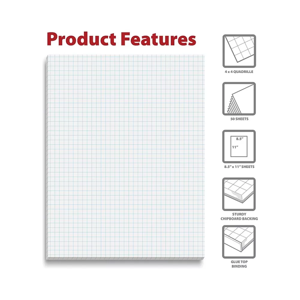 Better Office Notepads<Graph Pad, 8.5" x 11", Quad-Ruled, White, 50 Sheets/Pad (25602)