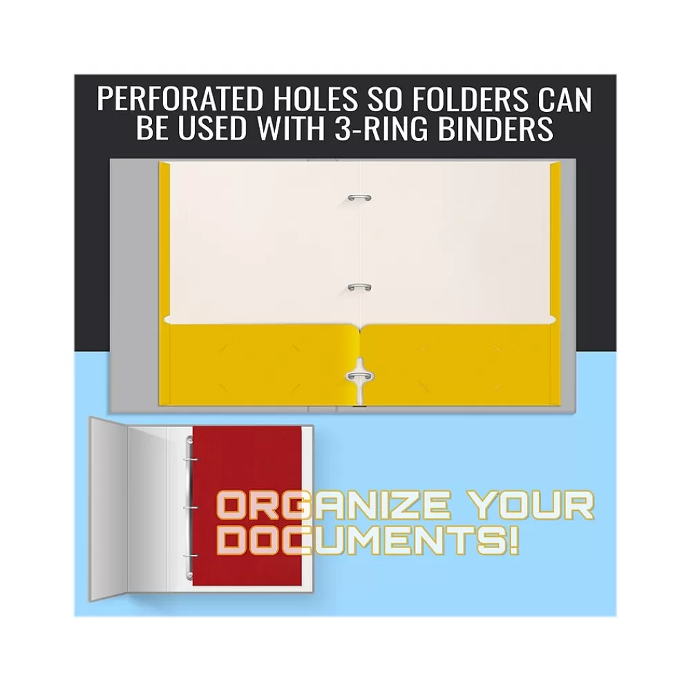 Better Office Pocket Folders<3-Hole Punched 2-Pocket Portfolio Folders, Assorted Colors, 100/Pack (80100-100PK)