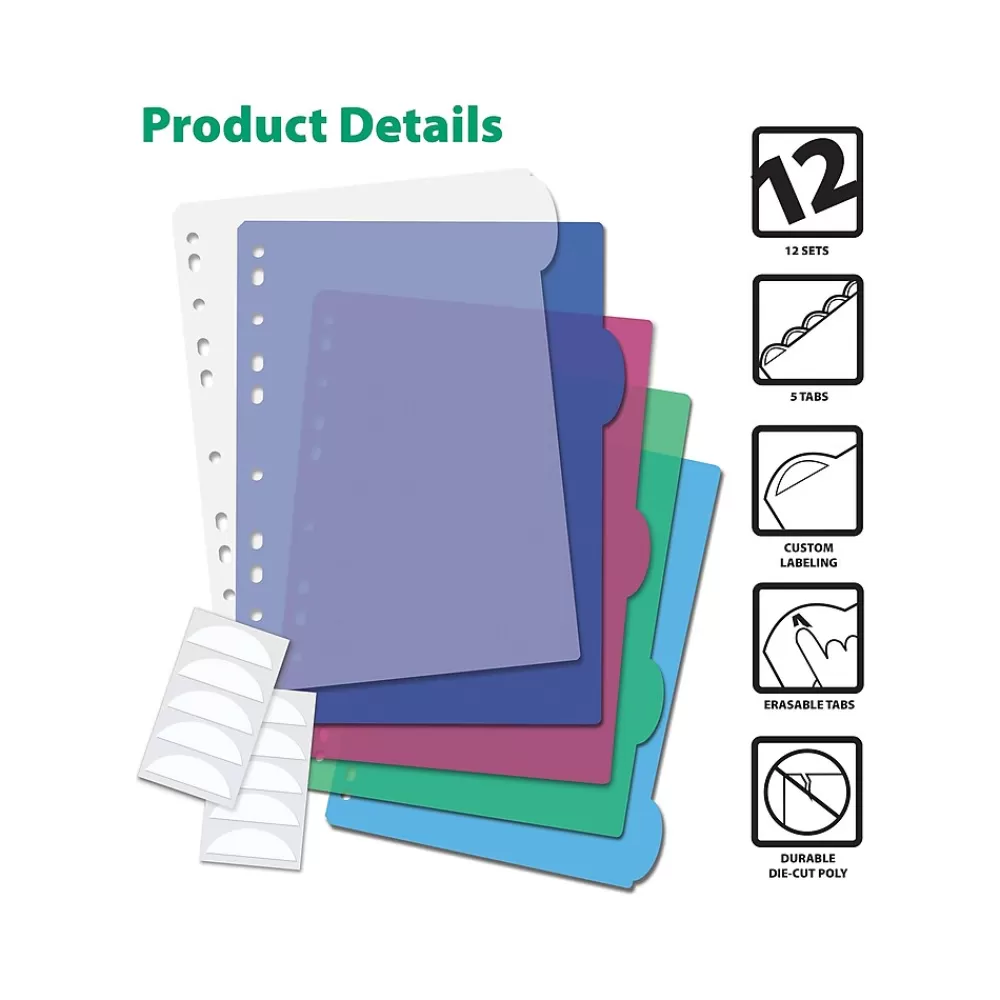 Better Office Dividers<Index Poly Dividers, #5, Assorted Colors, 12/Pack (63512-12PK)