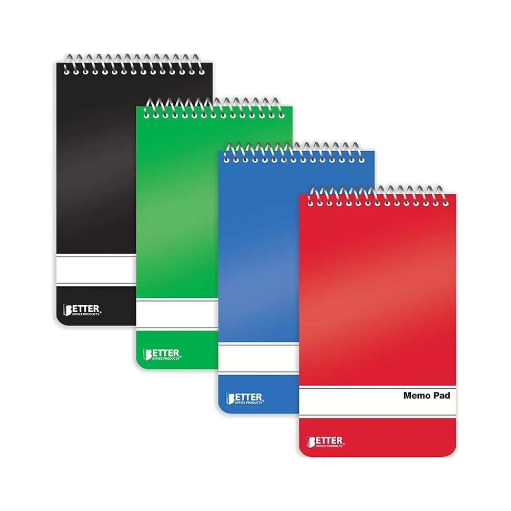 Better Office Notepads<Memo Pads, 3" x 5", College-Ruled, Assorted Colors, 60 Sheets/Pad, 24 Pads/Pack (25924-24PK)