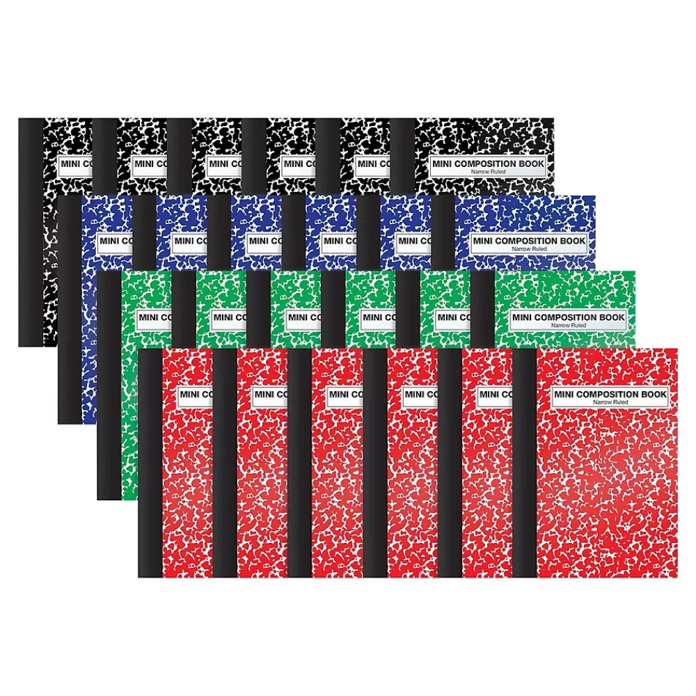 Better Office Composition Notebooks<Mini Composition Notebooks, 3.25" x 4.5", Narrow Ruled, 80 Sheets, Assorted Colors, 24/Pack (25524-24PK)