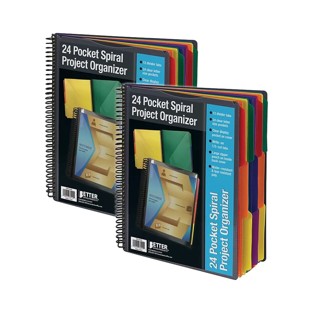 Better Office Pocket Folders<24-Pocket Poly Project Folder, Multicolor, 2/Pack (36902-2PK)