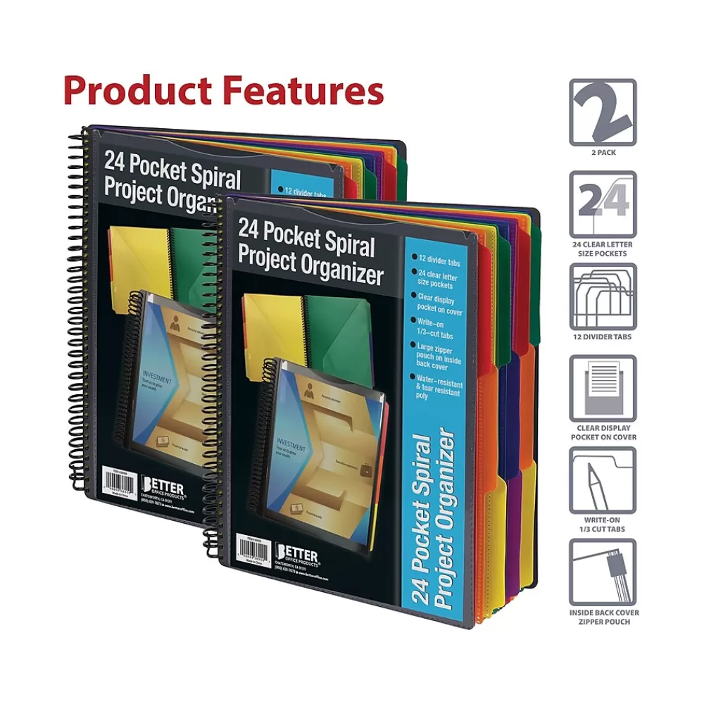 Better Office Pocket Folders<24-Pocket Poly Project Folder, Multicolor, 2/Pack (36902-2PK)
