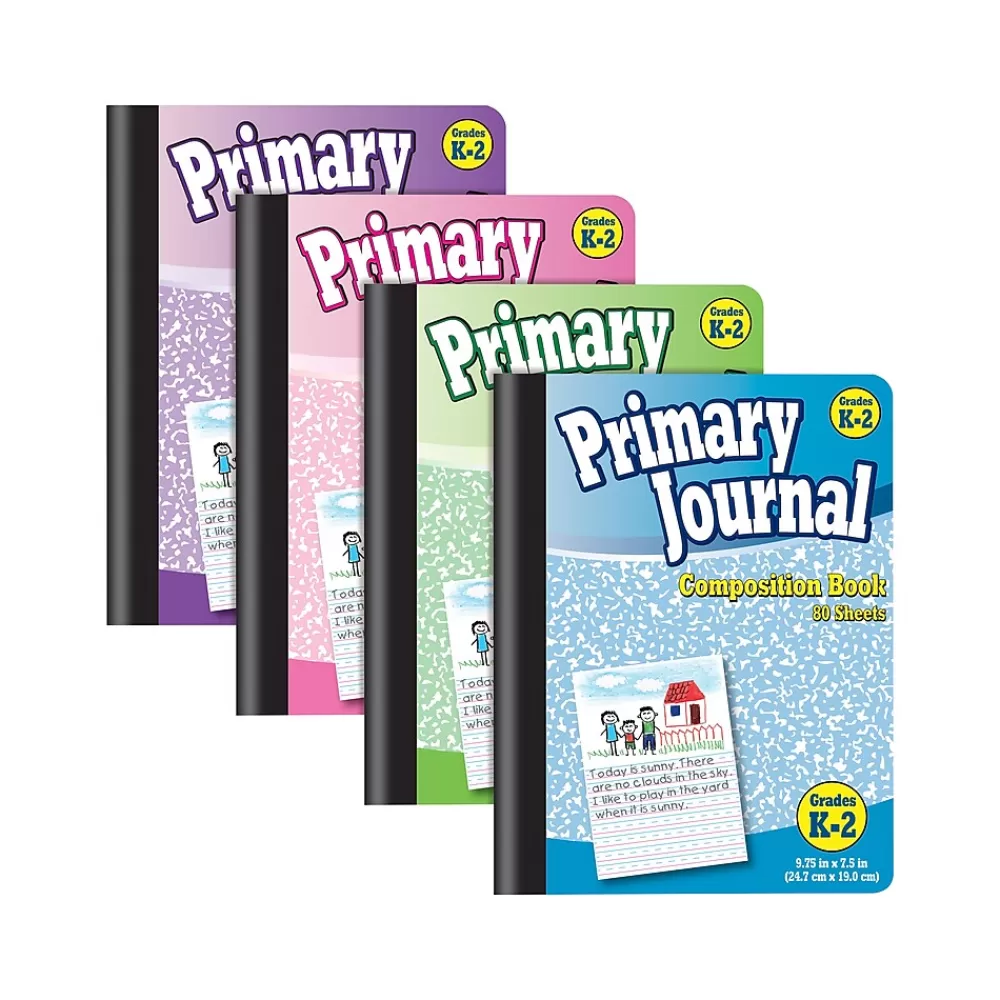 Better Office Composition Notebooks<Primary Journal Composition Notebooks, 7.5" x 9.75", Primary, 80 Sheets, Assorted Colors, 4/Pack (25454-4PK)