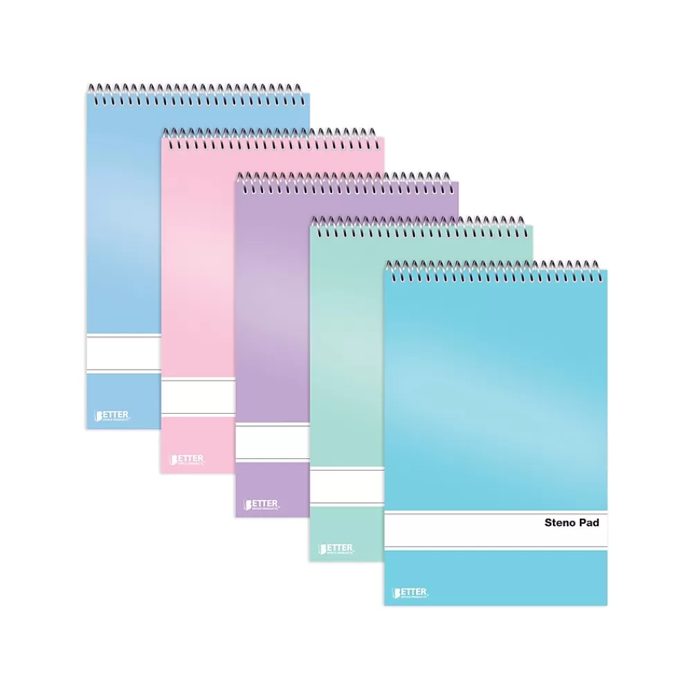 Better Office Notepads<Steno Pads, 6" x 9", Gregg-Ruled, Assorted Colors, 80 Sheets/Pad, 10 Pads/Pack (25810-10PK)