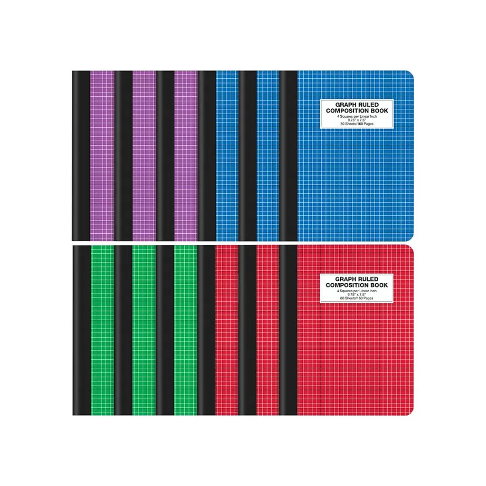Better Office Composition Notebooks<1-Subject Composition Notebooks, 7.5" x 9.75", Graph Ruled, 80 Sheets, 12/Pack (25612-12PK)