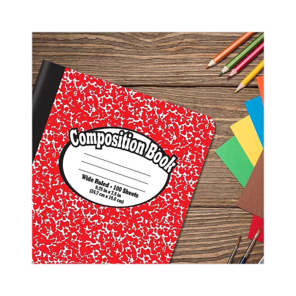 Better Office Composition Notebooks<1-Subject Composition Notebooks, 7.5" x 9.75", Wide Ruled, 100 Sheets, Assorted Colors, 12/Pack (25212-12PK)