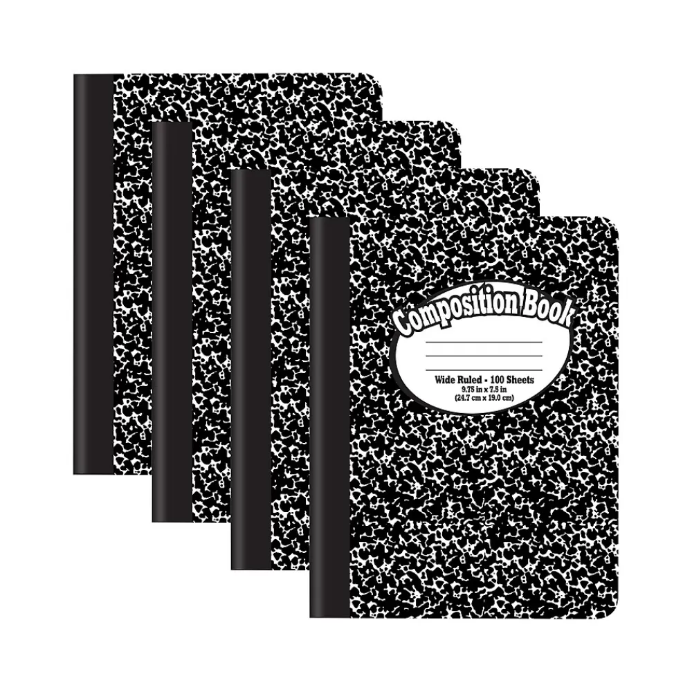 Better Office Composition Notebooks<1-Subject Composition Notebooks, 7.5" x 9.75", Wide Ruled, 100 Sheets, Black, 12/Pack (25112-12PK)