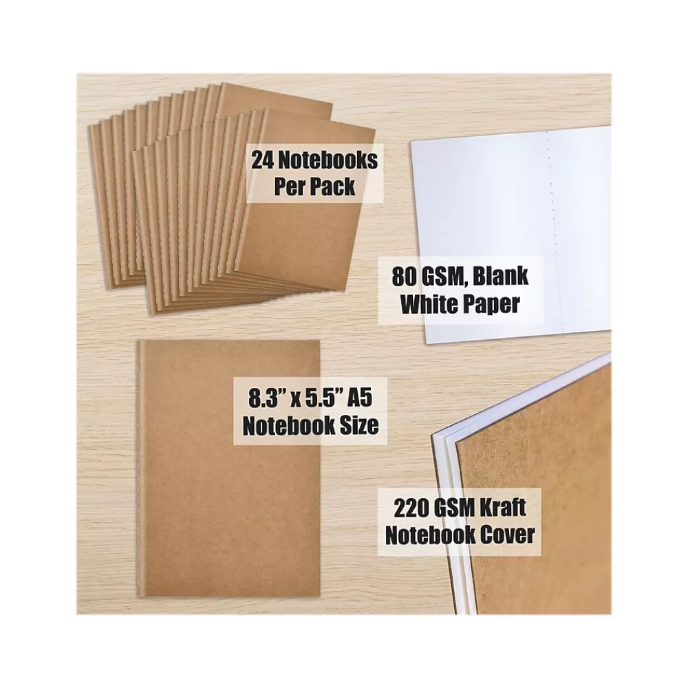Better Office Notebooks<1-Subject Customizable Notebook, 5.5" x 8.3", 30 Sheets, Kraft, /Pack (25022-24PK)