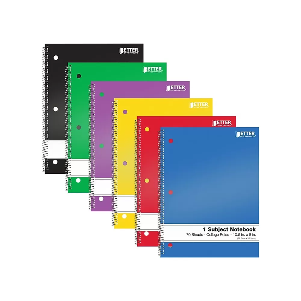 Better Office Subject Notebooks<1-Subject Notebooks, 8" x 10.5", College Ruled, 70 Sheets, 24/Pack (25724-24PK)