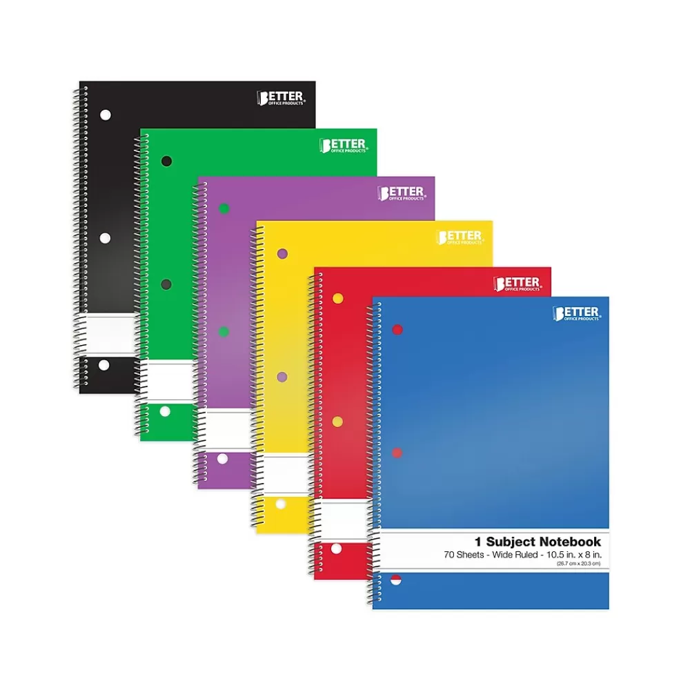 Better Office Subject Notebooks<1-Subject Notebooks, 8" x 10.5", Wide Ruled, 70 Sheets, 24/Pack (25624-24PK)
