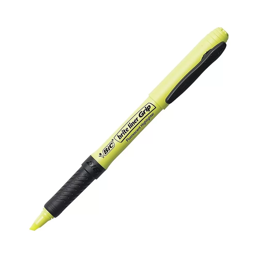 BIC Highlighters<Brite Liner Grip Stick Highlighters, Chisel, Yellow, Dozen (31255)