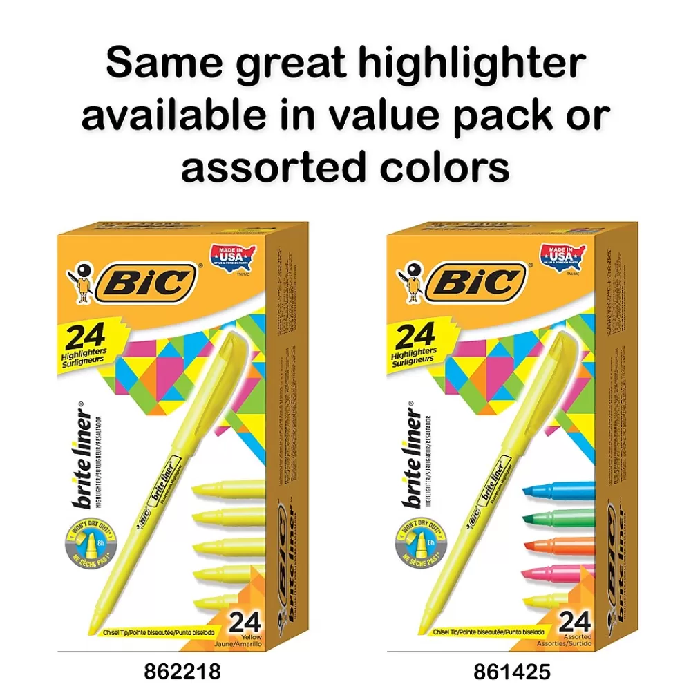 BIC Highlighters<Brite Liner Stick Highlighter, Chisel Tip, Yellow, Dozen (65550)