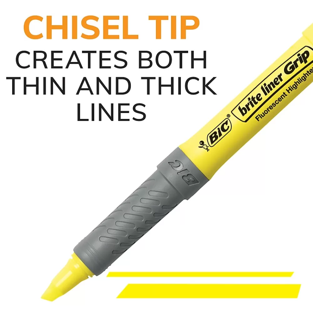BIC Highlighters<Brite Liner Stick Highlighter with Grip, Chisel Tip, Assorted, 5/Pack (31257)