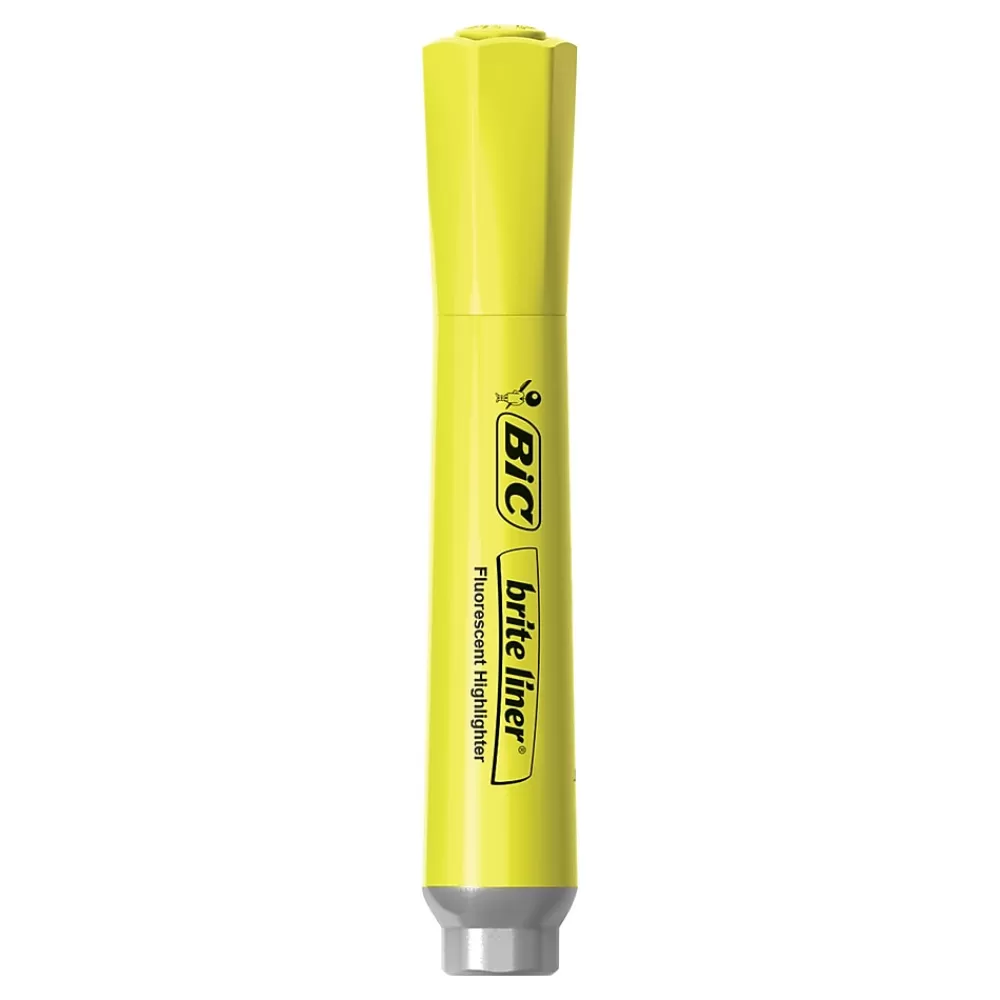 BIC Highlighters<Brite Liner Stick Highlighters with Grip, Chisel Tip, Yellow, Dozen (BLMG11-YEL)