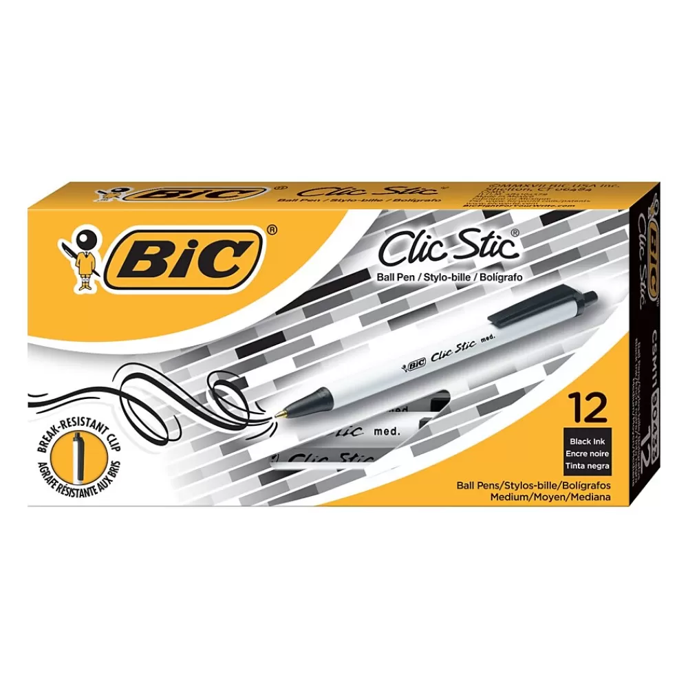BIC Pens<Clic Stic Retractable Ballpoint Pen, Medium Point, Black Ink, 12/Case (CSM11-BLK)