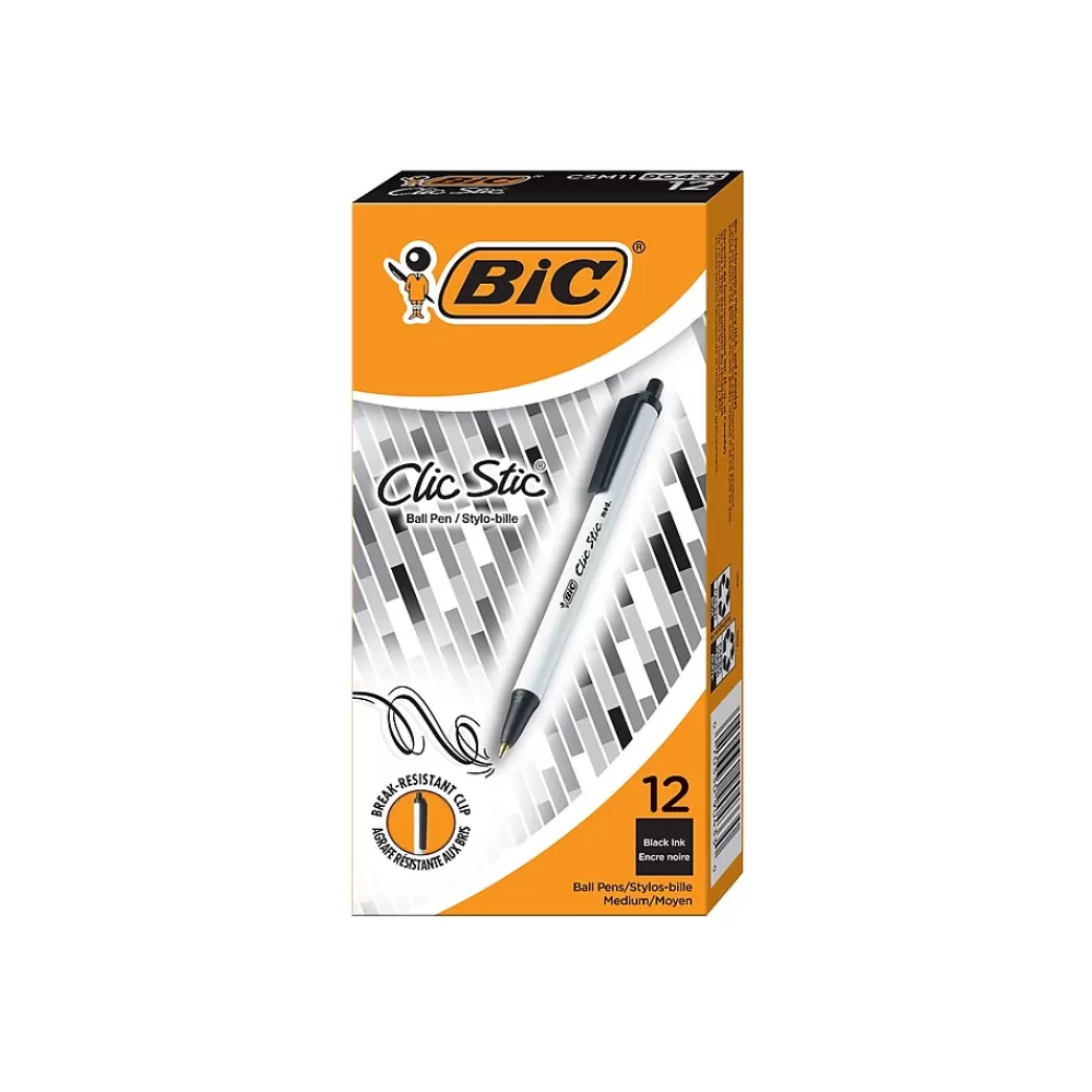 BIC Pens<Clic Stic Retractable Ballpoint Pen, Medium Point, Black Ink, 12/Case (CSM11-BLK)