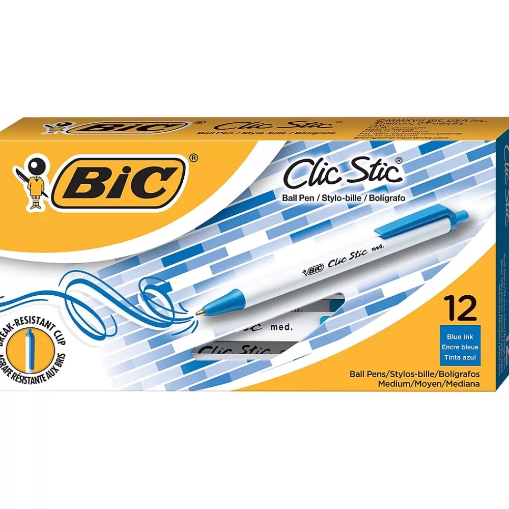 BIC Pens<Clic Stic Retractable Ballpoint Pen, Medium Point, Blue Ink, 18 Dozen/Case (CSM11-BLU)