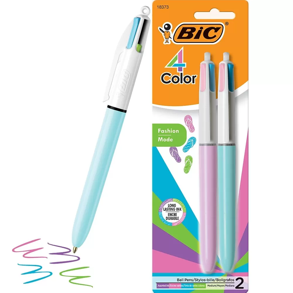 BIC Pens<4-Color Ballpoint Retractable Pen, Medium Point, Assorted Ink, 2/Pk (AMP21AST)