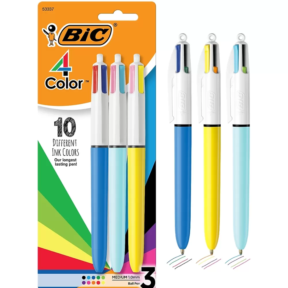 BIC Pens<4-Color Retractable Ballpoint Pen, Medium Point, Assorted Inks, 3/Pack (MMXP31-AST)