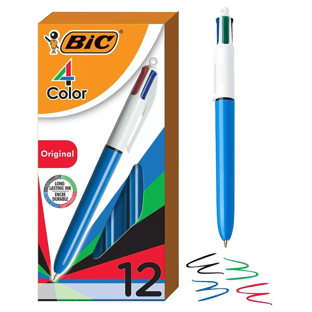 BIC Pens<4-Color Retractable Ballpoint Pen, Medium Point, 1.0mm, Multicolor, Dozen (MM11-AST)