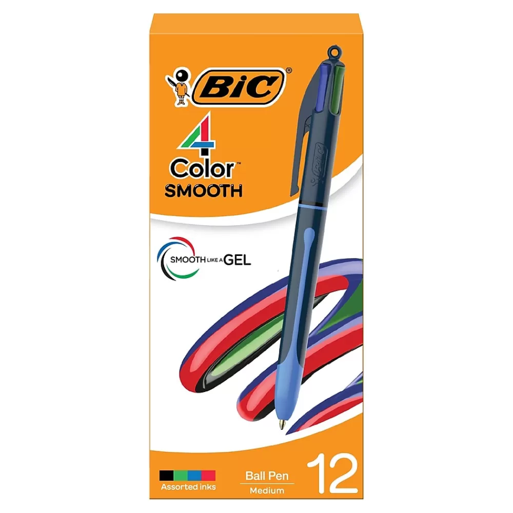 BIC Pens<4-Color Smooth Retractable Ballpoint Pen, Medium Point, Assorted Ink, 12/Pack (MMS11-AST)