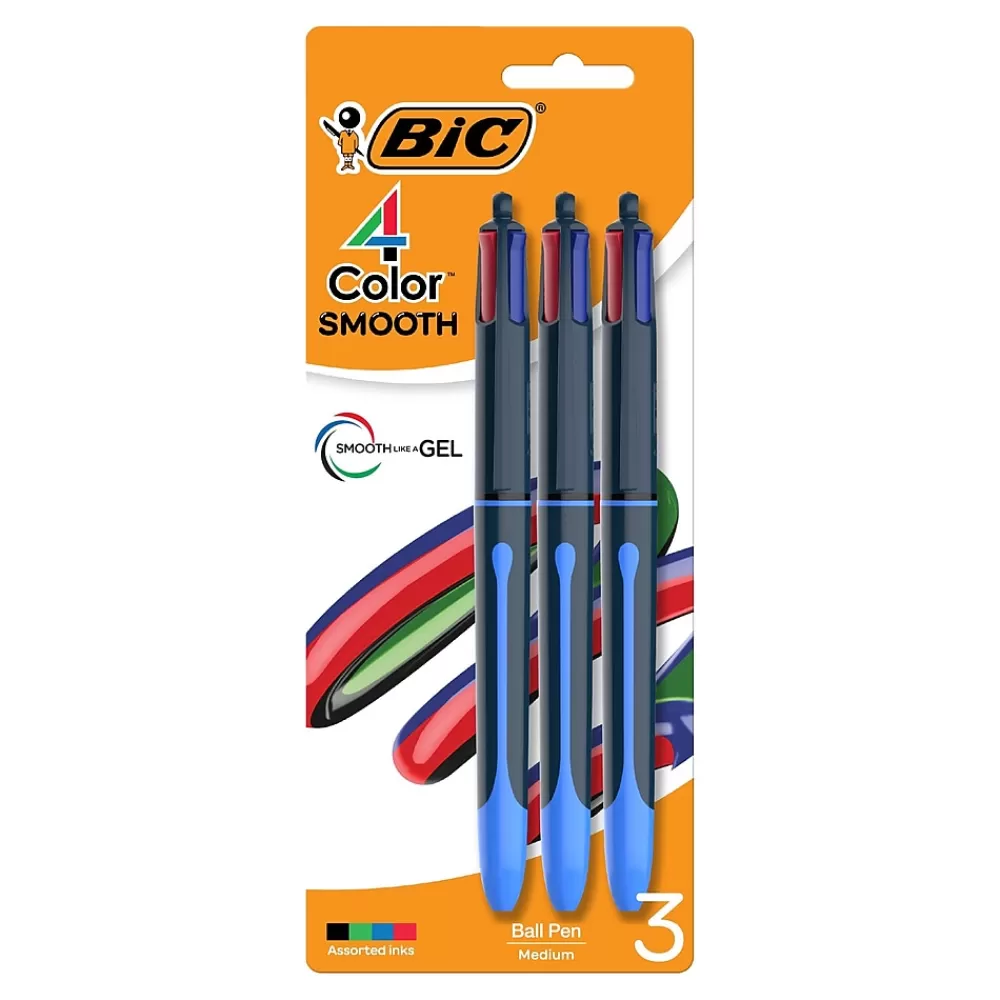 BIC Pens<4-Color Smooth Retractable Ballpoint Pen, Medium Point, Assorted Ink, 3/Pack (MMSP3-AST)