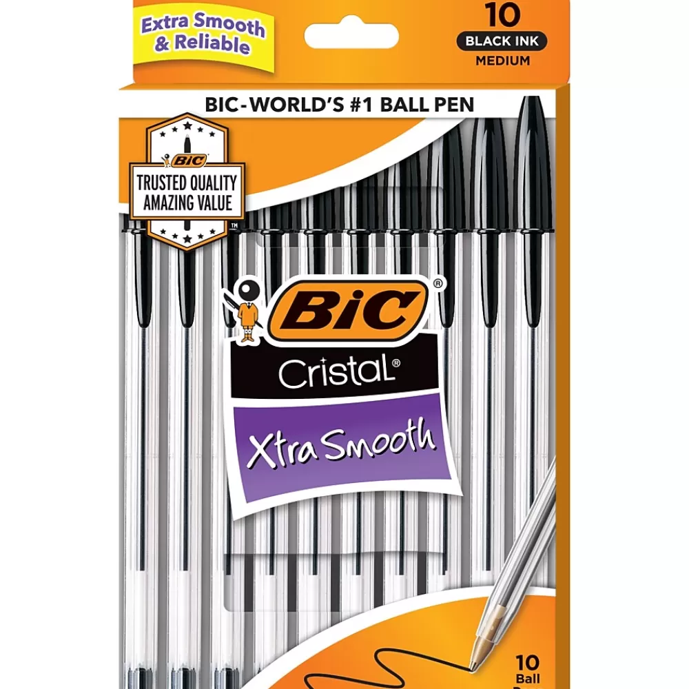 BIC Pens<Cristal Ballpoint Pen, Medium Point, Black Ink, 10/Pack (068271)