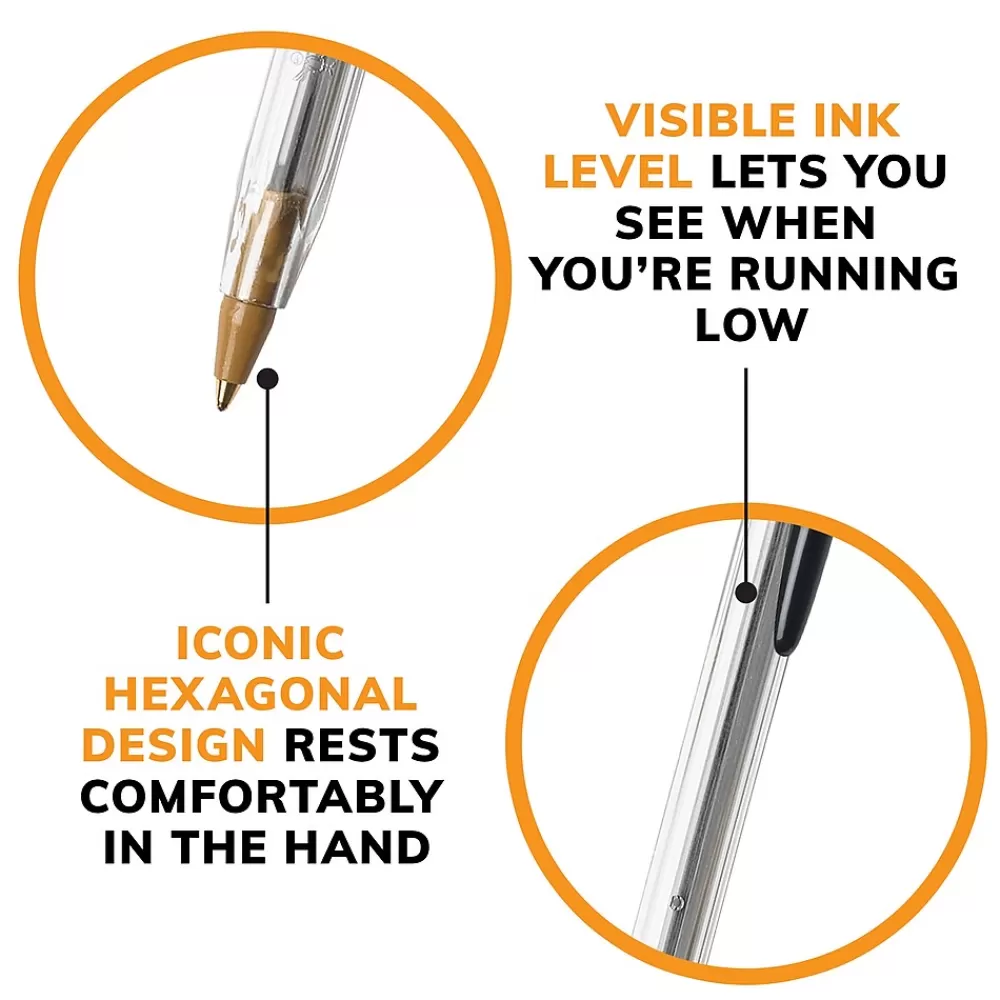 BIC Pens<Cristal Xtra Smooth Ballpoint Pen, Medium Point, Black Ink, 24/Box, 6 Boxes/Pack (MS144E-BLK)