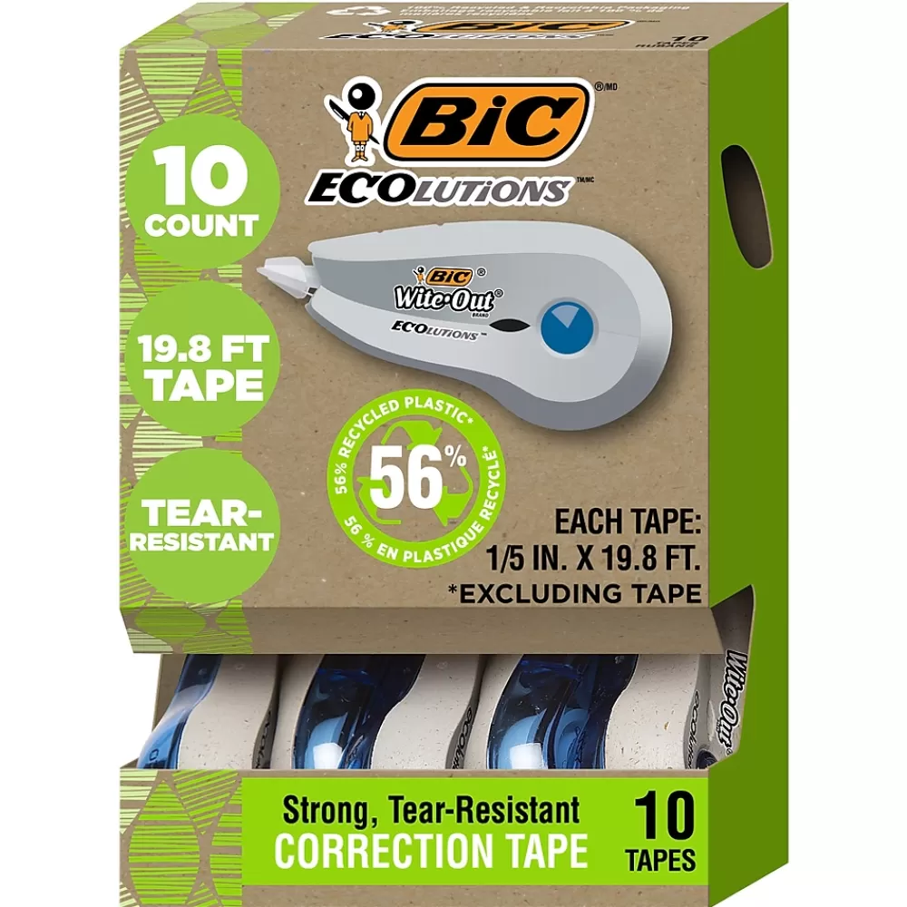 BIC Correction & White-Out<Ecolutions Wite-Out Brand Correction Tape, White, 10/Pack (WOET10-WHI)