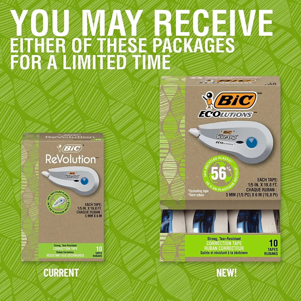 BIC Correction & White-Out<Ecolutions Wite-Out Brand Correction Tape, White, 10/Pack (WOET10-WHI)