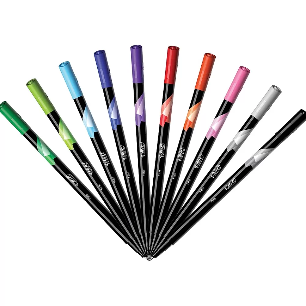 BIC Pens<Intensity Fineliner Felt Pens, Fine Point, Assorted Inks, 10/Pack (FPINFAP10-AST)