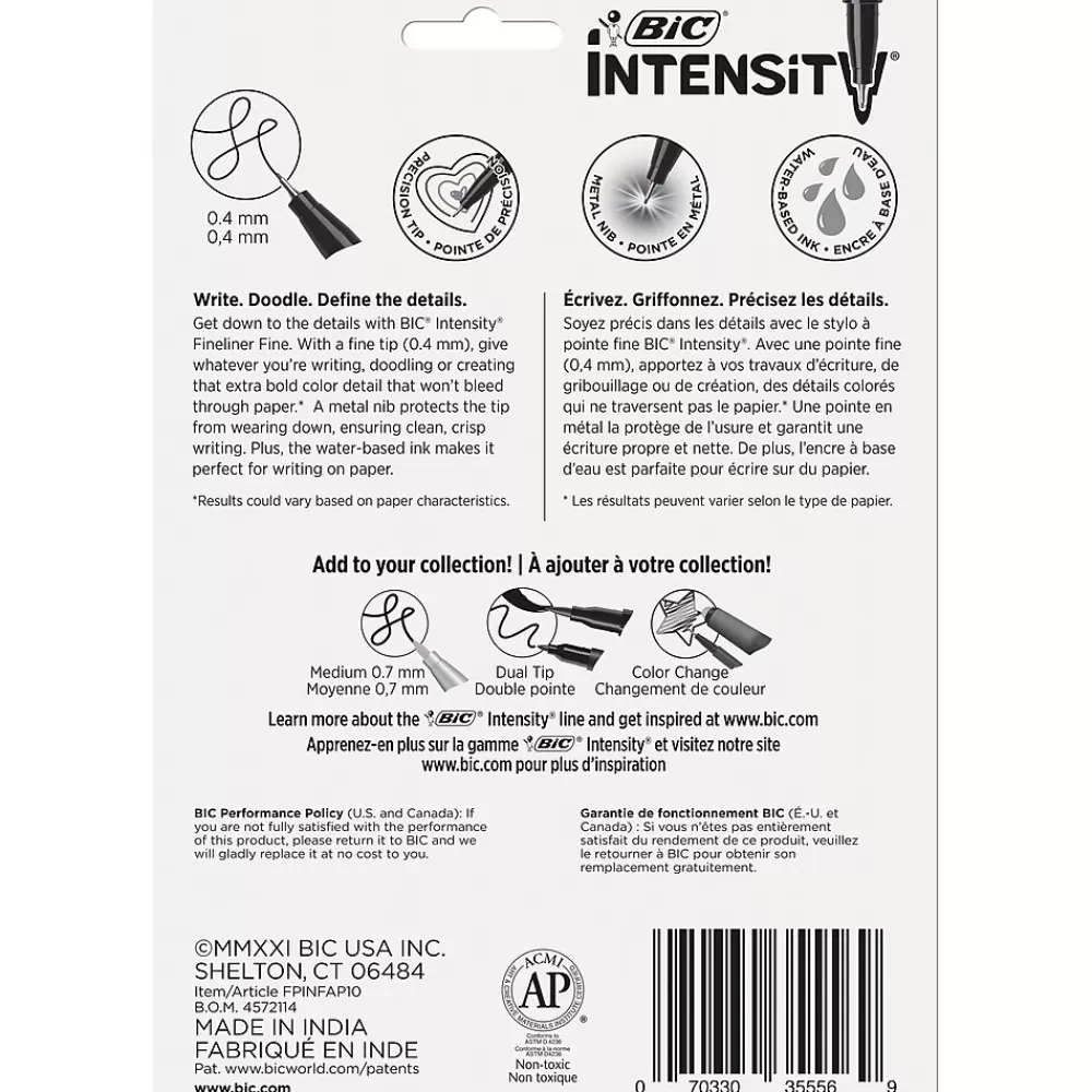 BIC Pens<Intensity Fineliner Felt Pens, Fine Point, Assorted Inks, 10/Pack (FPINFAP10-AST)