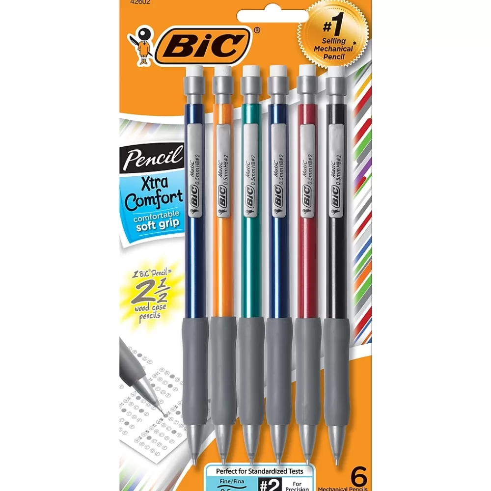 BIC Pencils<Matic Grip Mechanical Pencil, 0.5mm, #2 Hard Lead, 6/Pack (42602)