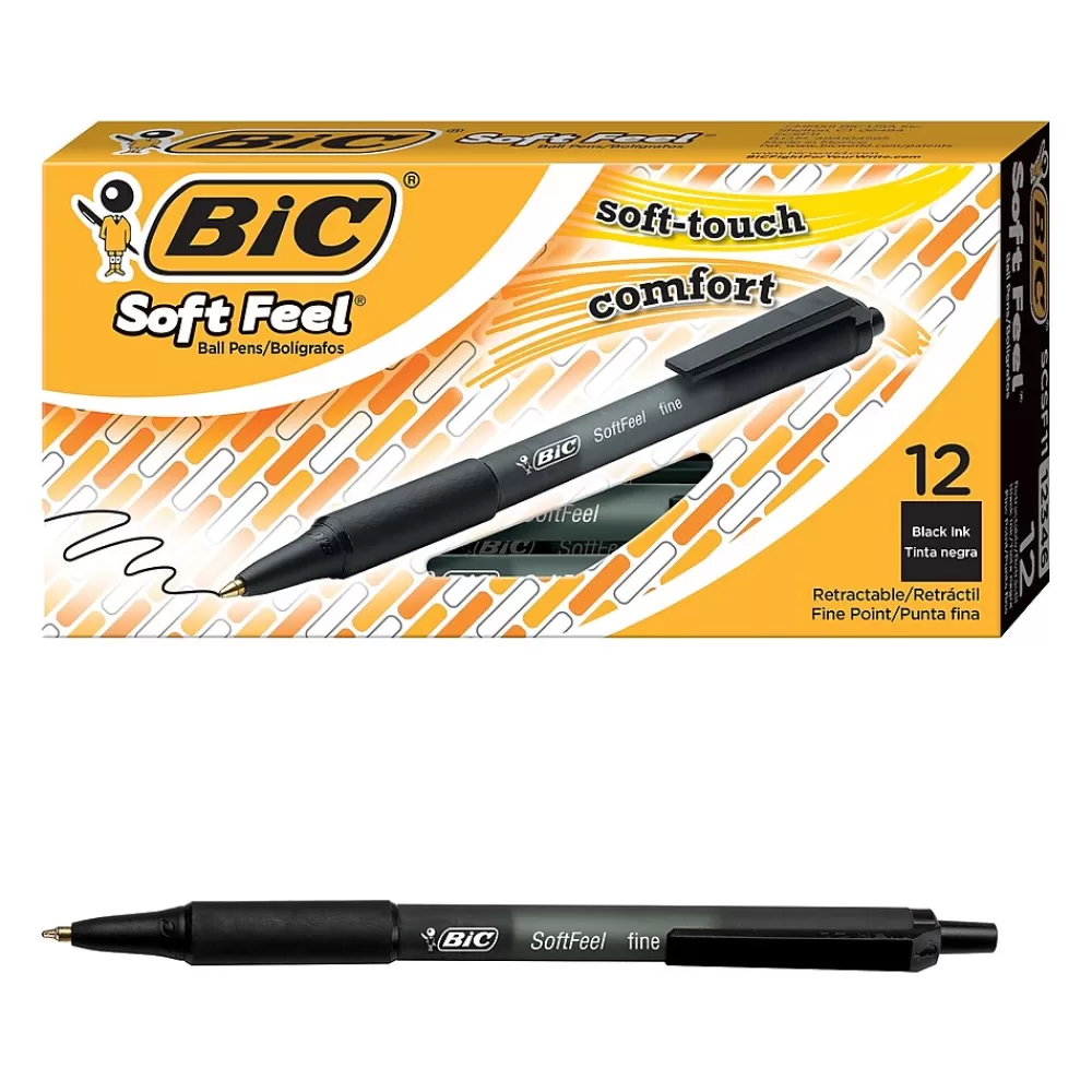 BIC Pens<Soft Feel Retractable Ballpoint Pens, Medium Point, 1.0mm, Black Ink, Dozen (SCSM11BLK)