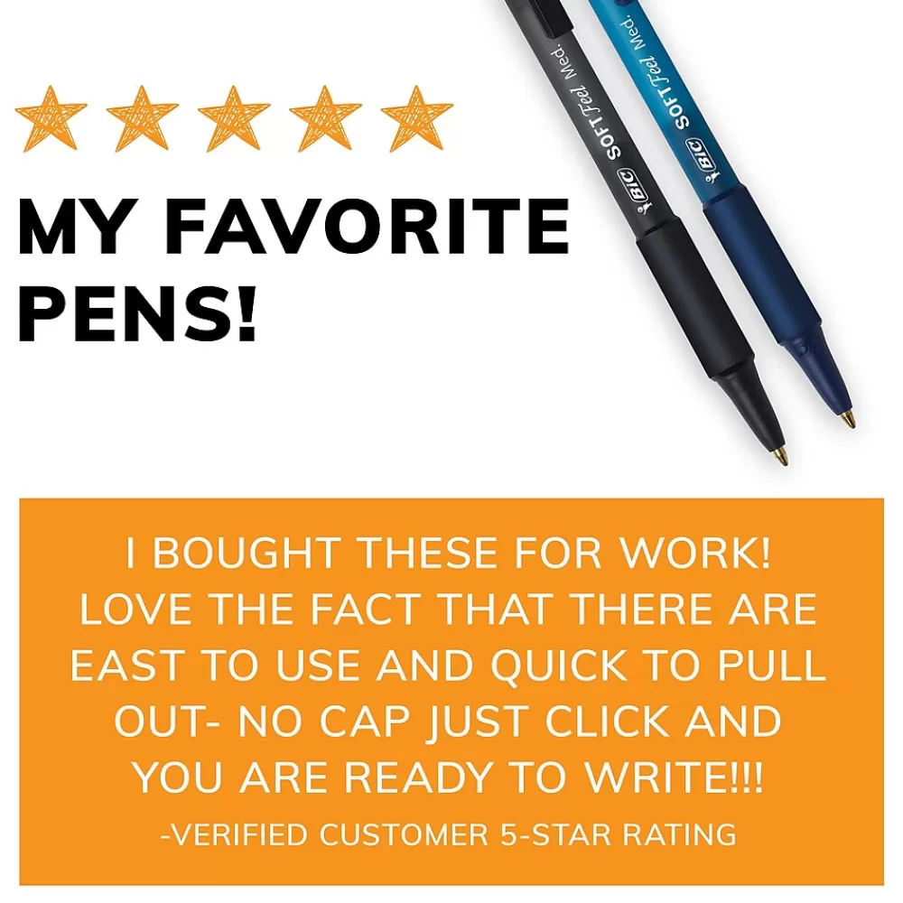 BIC Pens<Soft Feel Retractable Ballpoint Pens, Medium Point, 1.0mm, Black Ink, Dozen (SCSM11BLK)