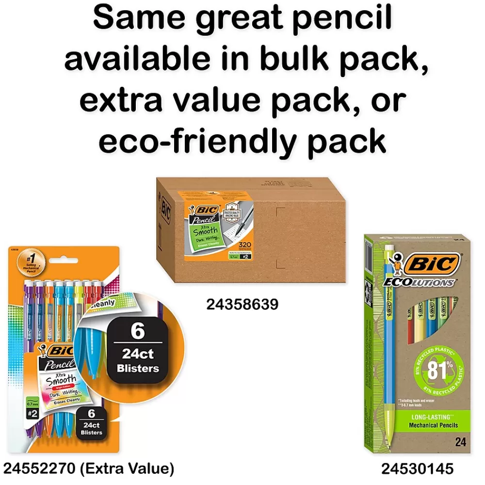 BIC Pencils<Xtra Sparkle Mechanical Pencils, 0.7mm, #2 Hard Lead, 24/Pack (MPLP241-BLK)