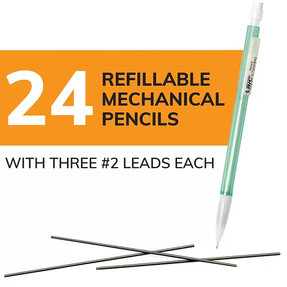 BIC Pencils<Xtra Sparkle Mechanical Pencils, 0.7mm, #2 Hard Lead, 24/Pack (MPLP241-BLK)
