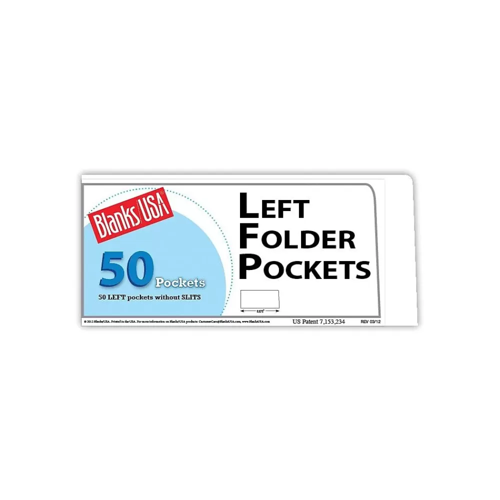 Blanke Pocket Folders<Blanks/USA® 8 7/8" x 4" 80 lbs. Gloss Cover Left Folder With One Pocket, White, 50/Pack
