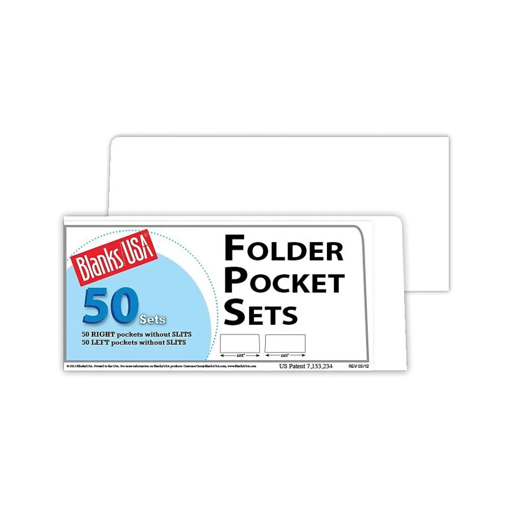 Blanke Pocket Folders<Blanks/USA® 8 7/8" x 4" 10 Pt. Folder With Two Pocket, Cast Coat White, 50/Pack